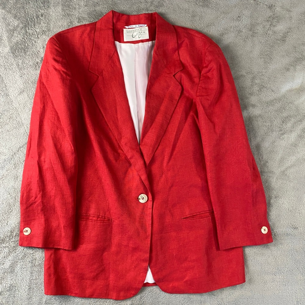 Lawrence Ciga Linen Blazer Womens 14 Red Single Button Professional Structured